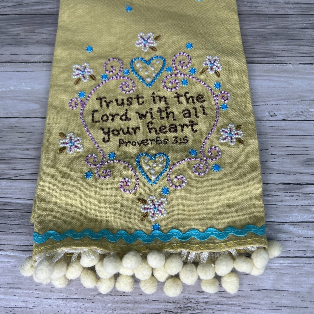 Natural‎ Life Linen Tea Dish Towel Embroidered Boho Trust In The Lord Proverbs